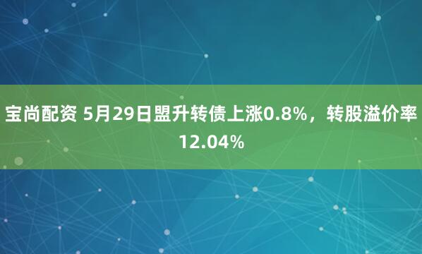 宝尚配资 5月29日盟升转债上涨0.8%，转股溢价率12.04%