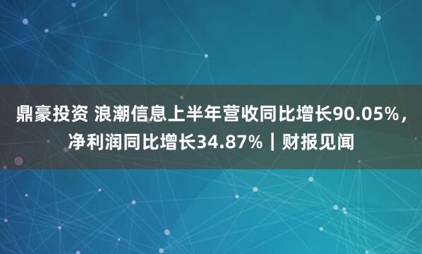 鼎豪投资 浪潮信息上半年营收同比增长90.05%，净利润同比增长34.87%｜财报见闻