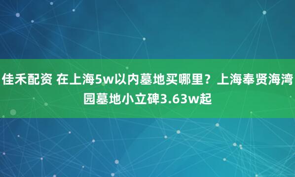 佳禾配资 在上海5w以内墓地买哪里？上海奉贤海湾园墓地小立碑3.63w起